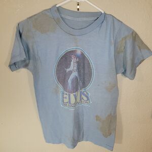Vintage 1977 Elvis Presley The King Lives On T-Shirt Blue  Size S 70s VTG
